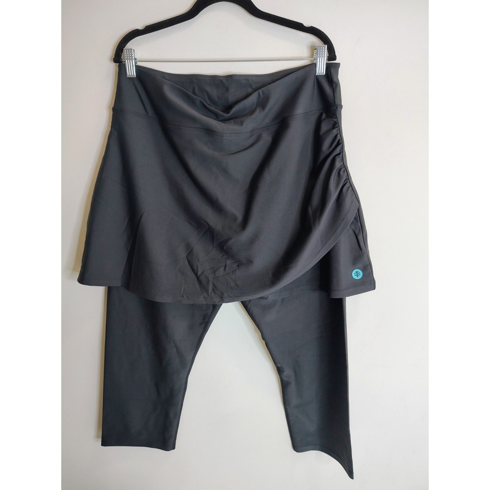 Coolibar Skirted Swim Capri Leggings Womens XL Black UPF50+ Stretch